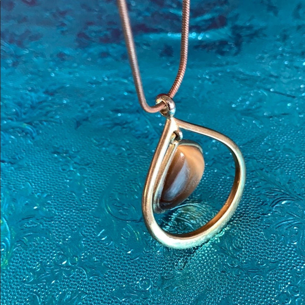 Necklace brown chain double teardrop cream stone - Picture 10 of 12